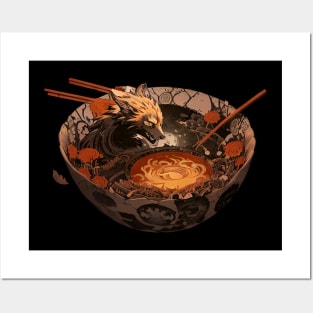 Japanese Fox (Kitsune) Ramen Bowl Posters and Art